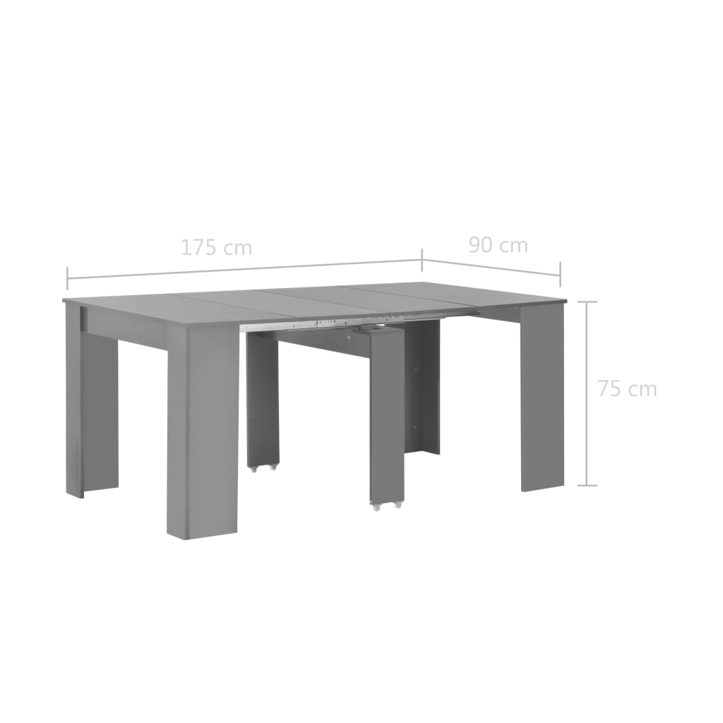 vidaXL Mesa de jantar extensível 175x90x75 cm cinzento brilhante