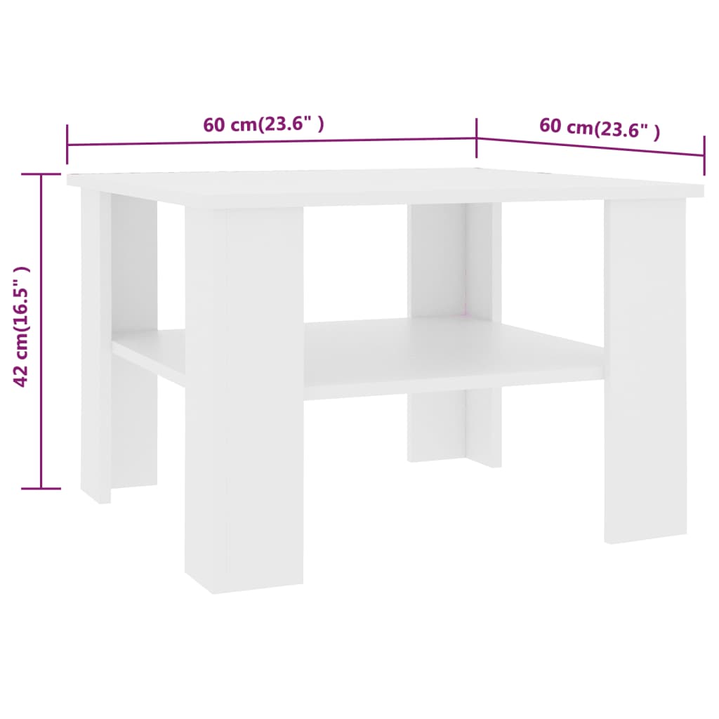 vidaXL Mesa de centro 60x60x42 cm contraplacado branco