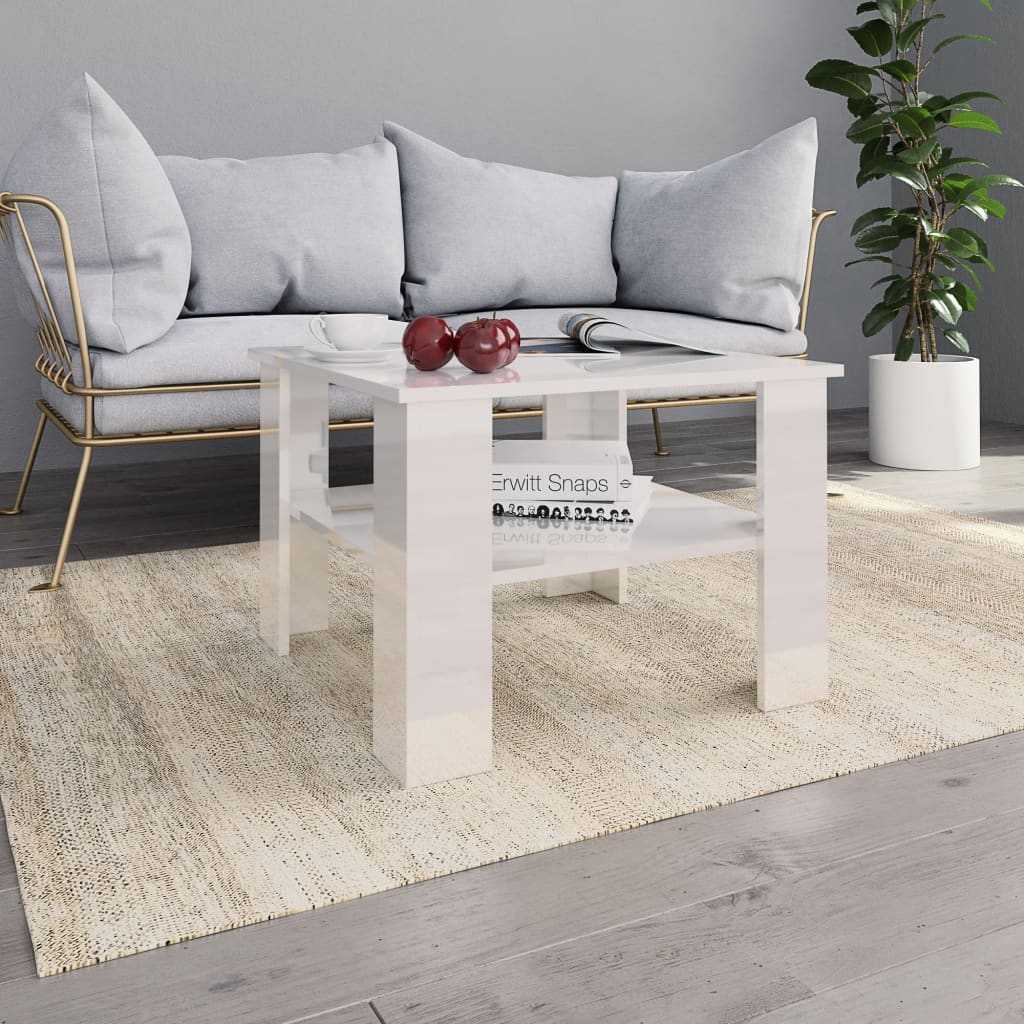 vidaXL Mesa de centro 60x60x42 cm contraplacado branco brilhante