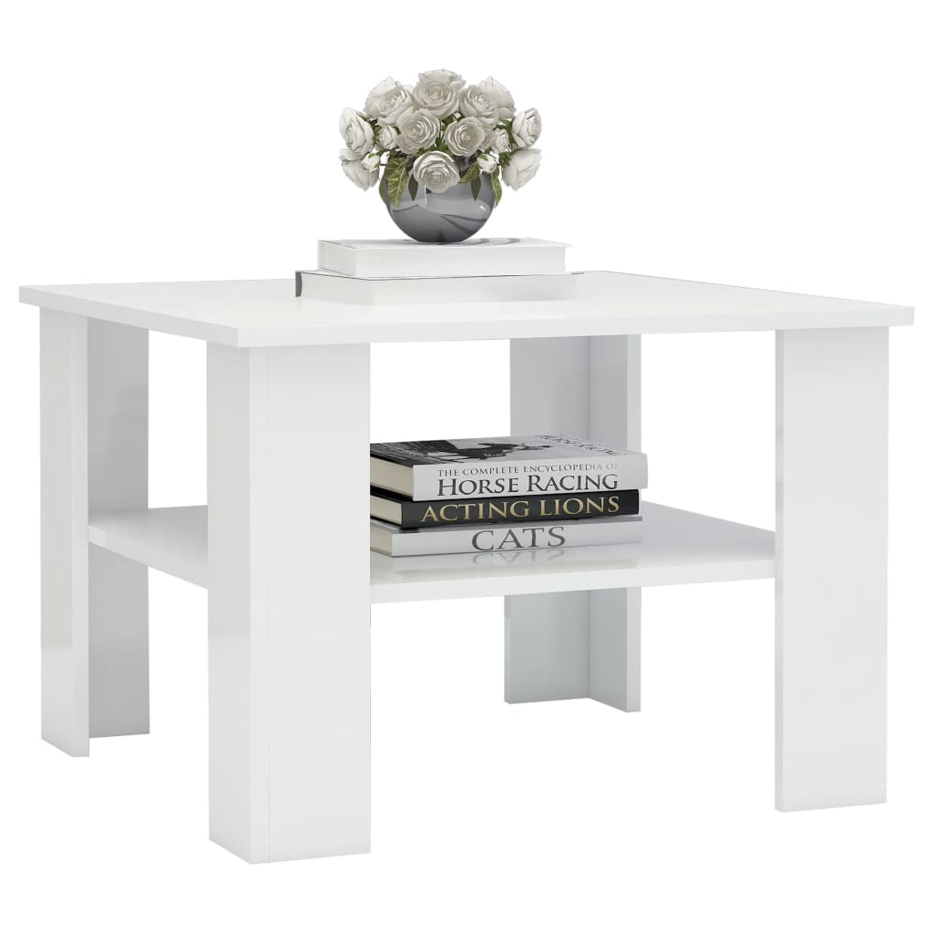 vidaXL Mesa de centro 60x60x42 cm contraplacado branco brilhante