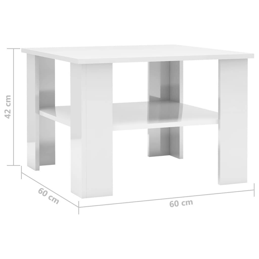 vidaXL Mesa de centro 60x60x42 cm contraplacado branco brilhante