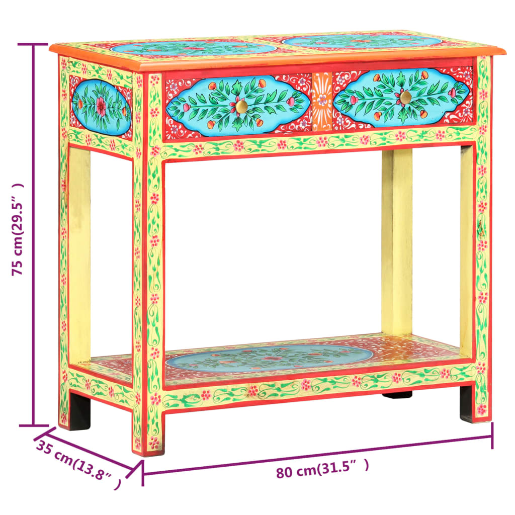 vidaXL Mesa consola pintada à mão 80x35x75 cm mangueira maciça