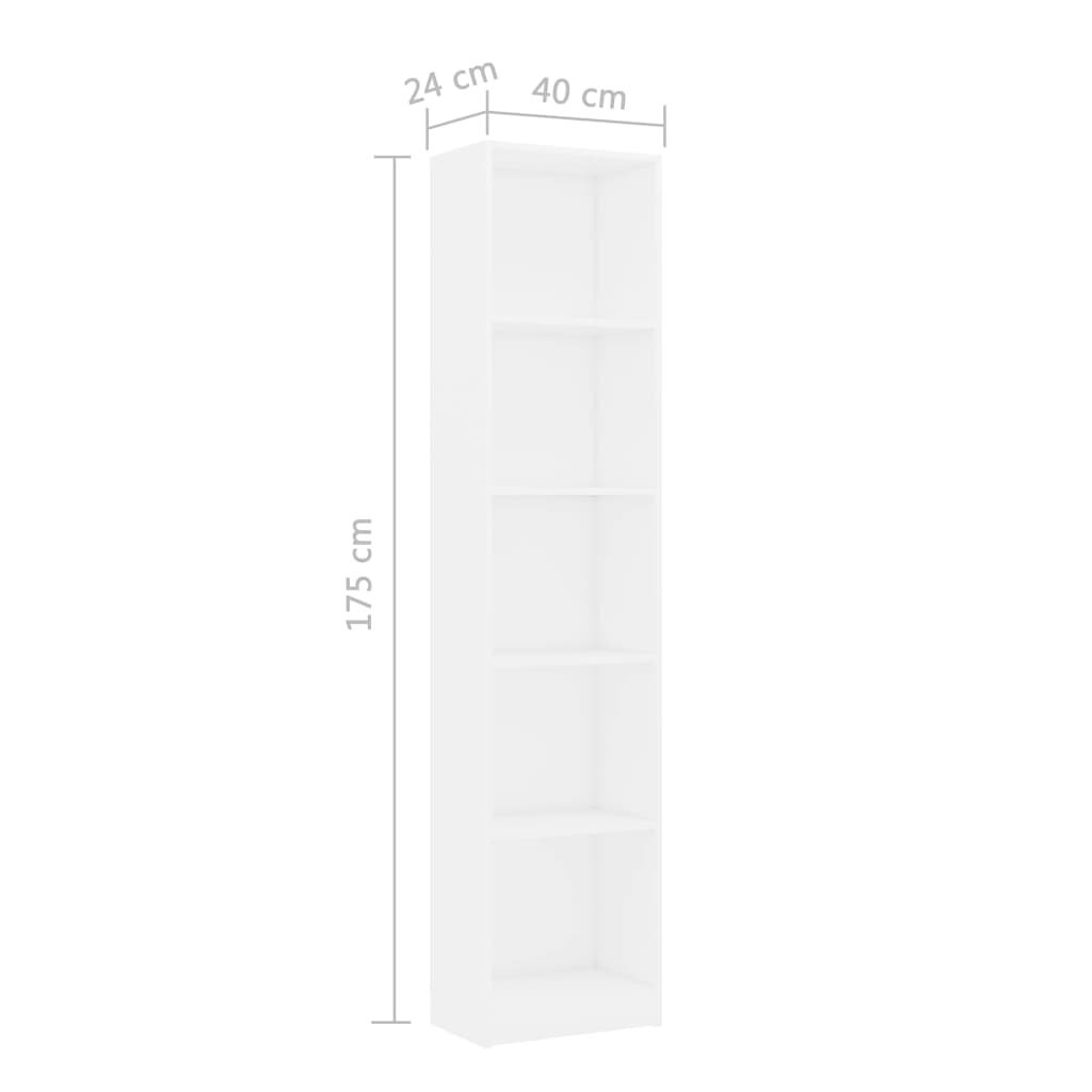 vidaXL Estante com 5 prateleiras 40x24x175 cm contraplacado branco