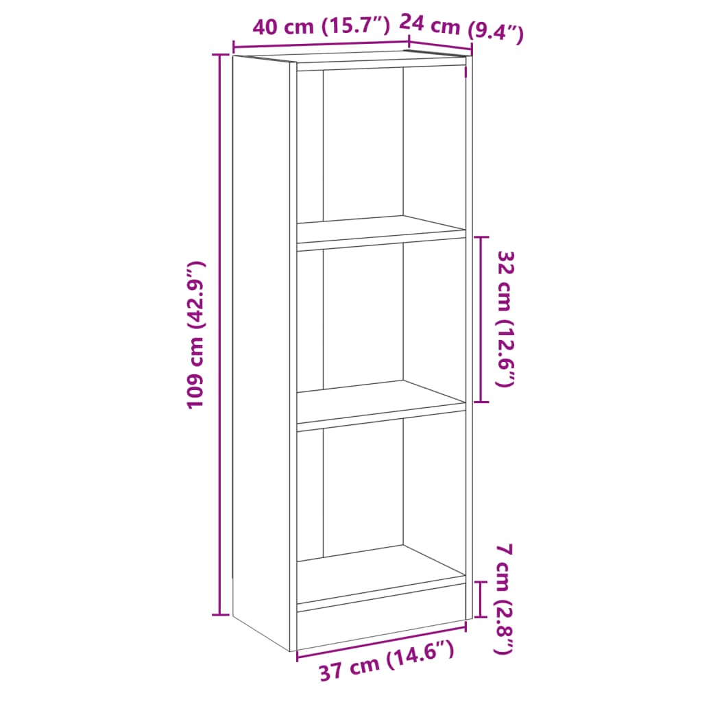 vidaXL Estante c/ 3 prateleiras 40x24x109 cm madeira processada sonoma