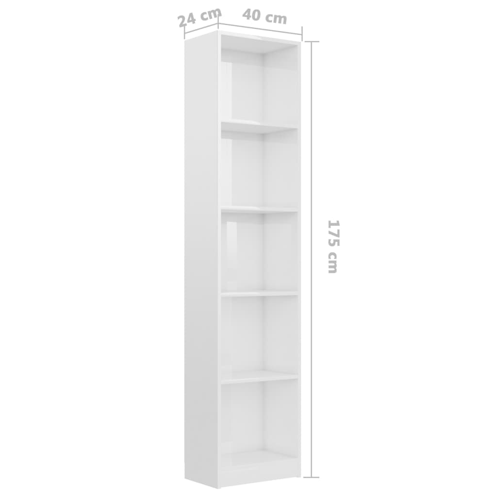 vidaXL Estante com 5 prateleiras 40x24x175 cm contraplacado branco