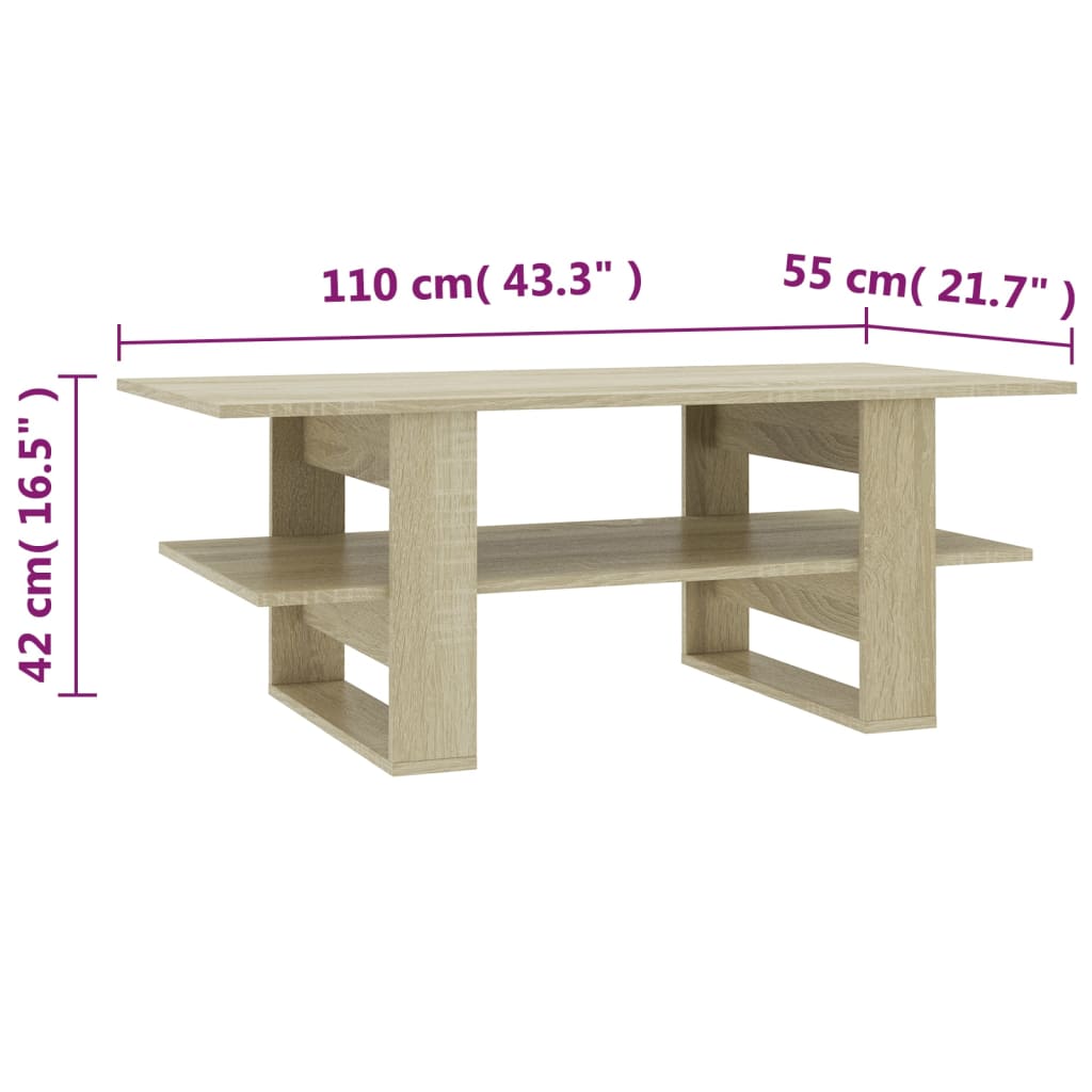 vidaXL Mesa de centro 110x55x42 cm contraplacado carvalho sonoma