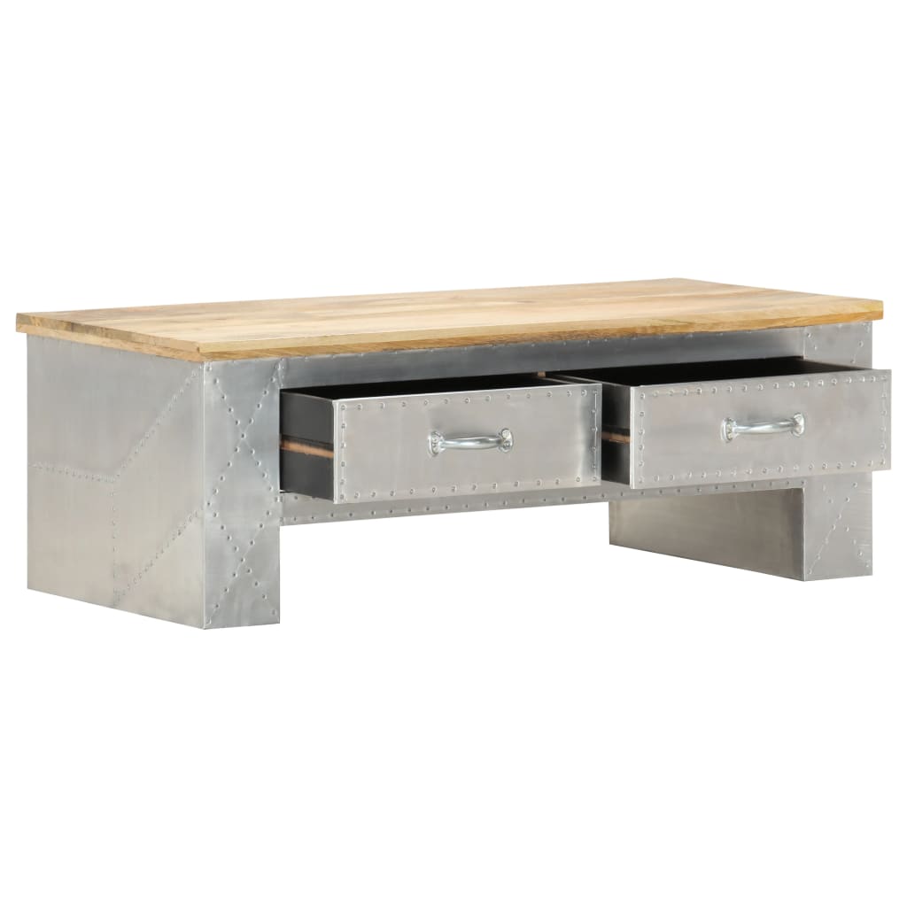 vidaXL Mesa de centro estilo aviador 100x50x36 cm mangueira maciça