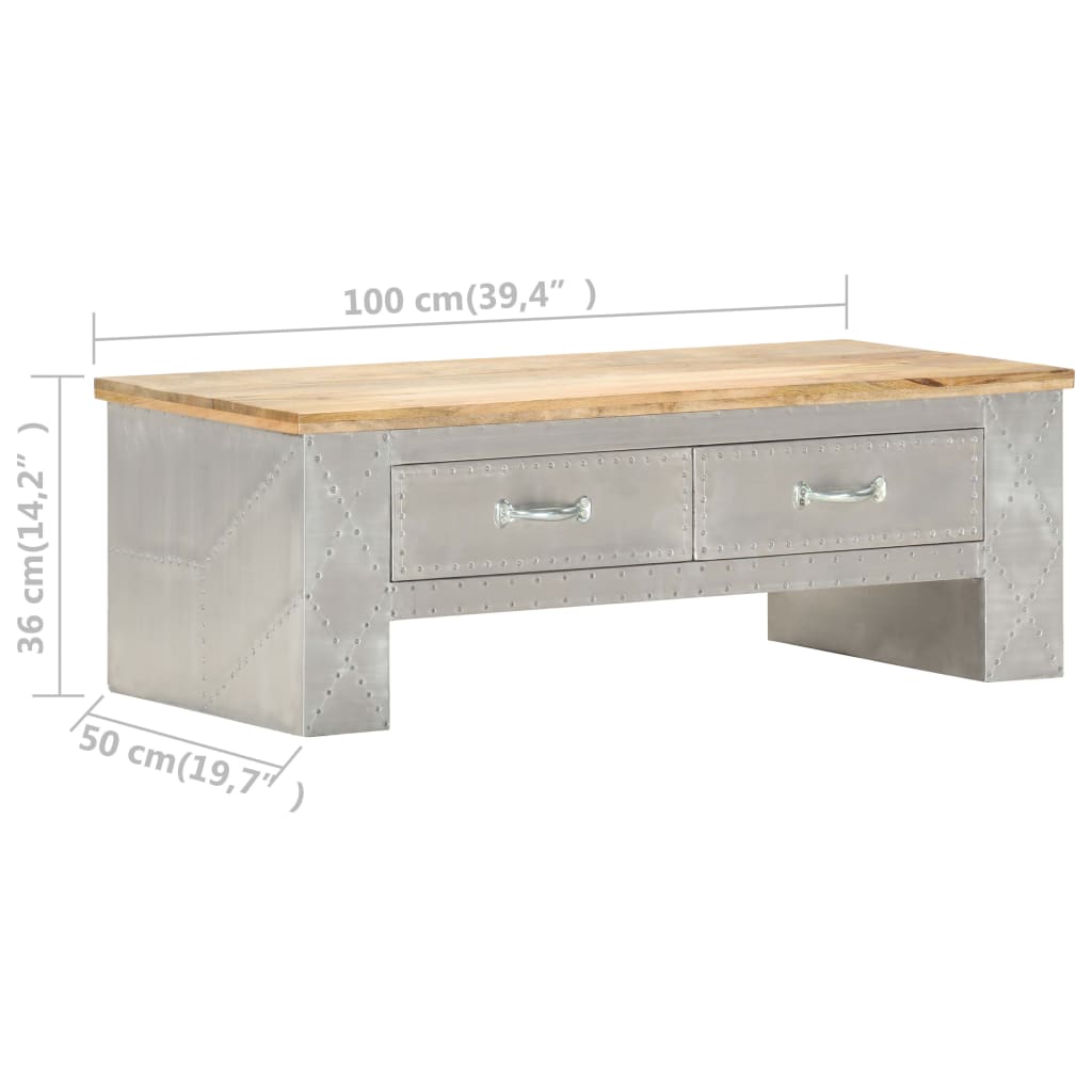 vidaXL Mesa de centro estilo aviador 100x50x36 cm mangueira maciça