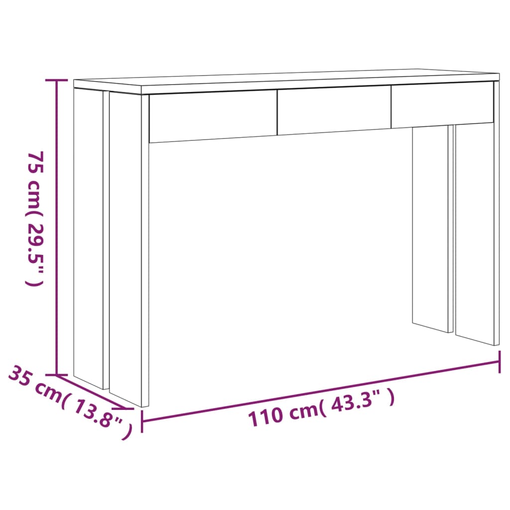 vidaXL Mesa consola 110x35x75 cm madeira de teca maciça