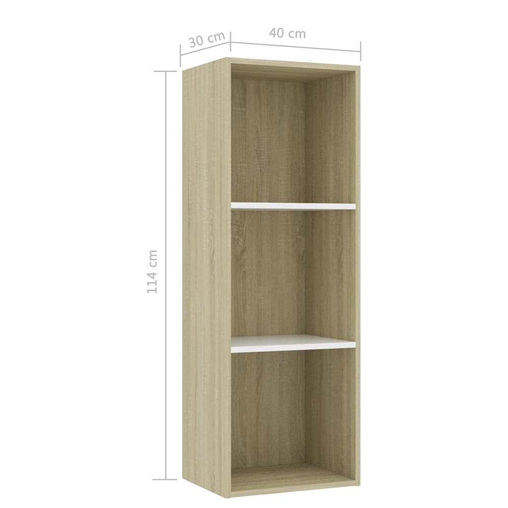 vidaXL Estante 3 prateleiras 40x30x114cm contrapl. branco e carvalho