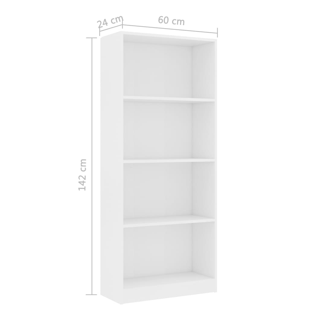 vidaXL Estante com 4 prateleiras 60x24x142 cm contraplacado branco