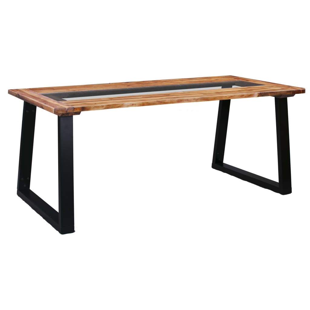 vidaXL Mesa de jantar 180x90x75 cm madeira de acácia maciça e vidro