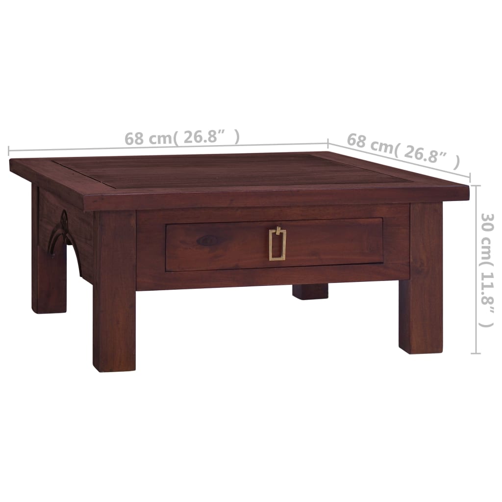 vidaXL Mesa de centro clássica 68x68x30 cm mogno maciço castanho