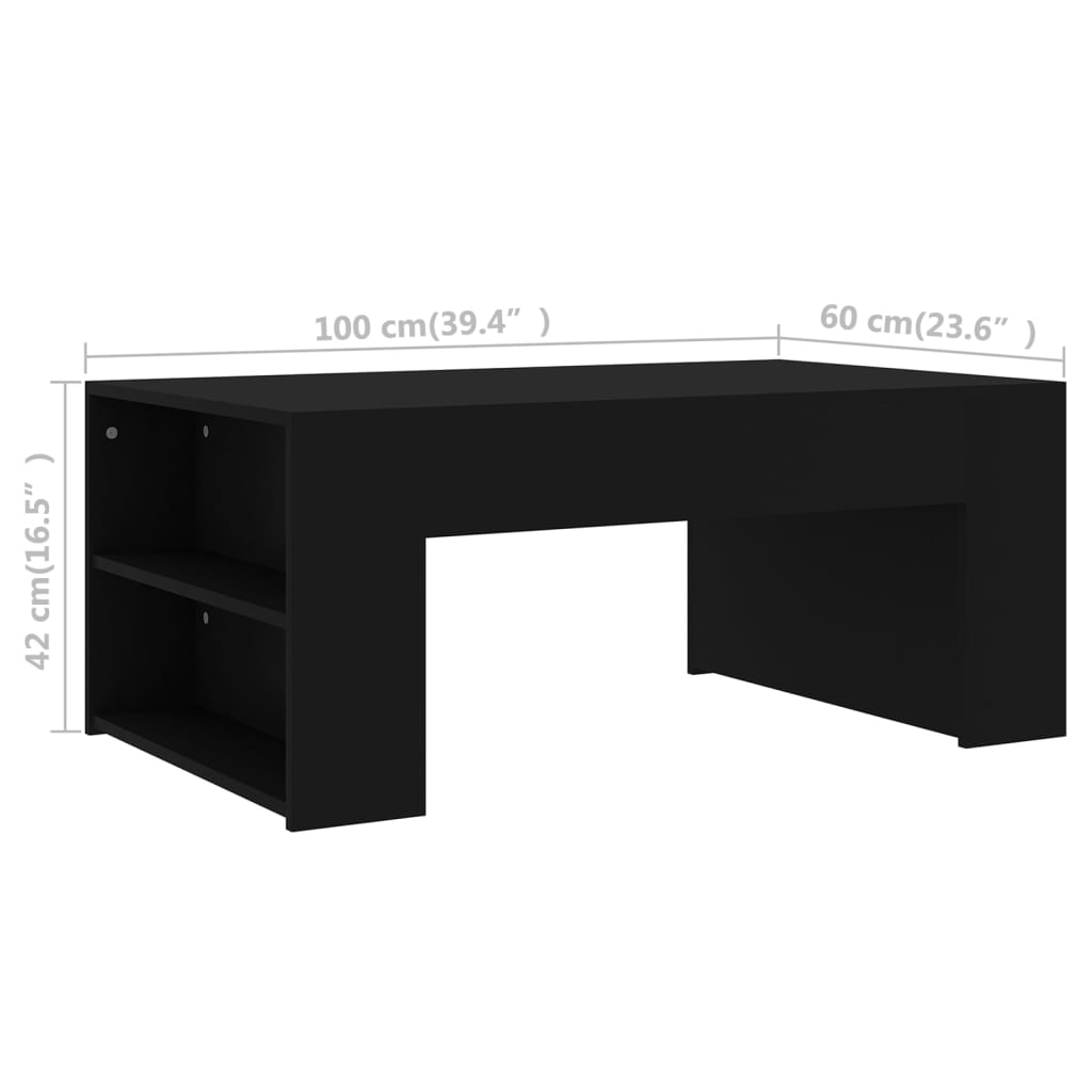 vidaXL Mesa de centro 100x60x42 cm contraplacado preto