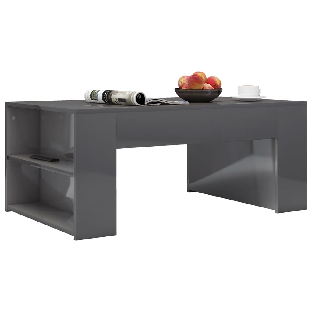 vidaXL Mesa de centro 100x60x42 cm contraplacado cinzento brilhante