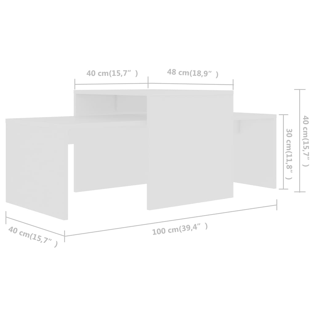 vidaXL Conjunto mesas de centro 100x48x40 cm contraplacado branco