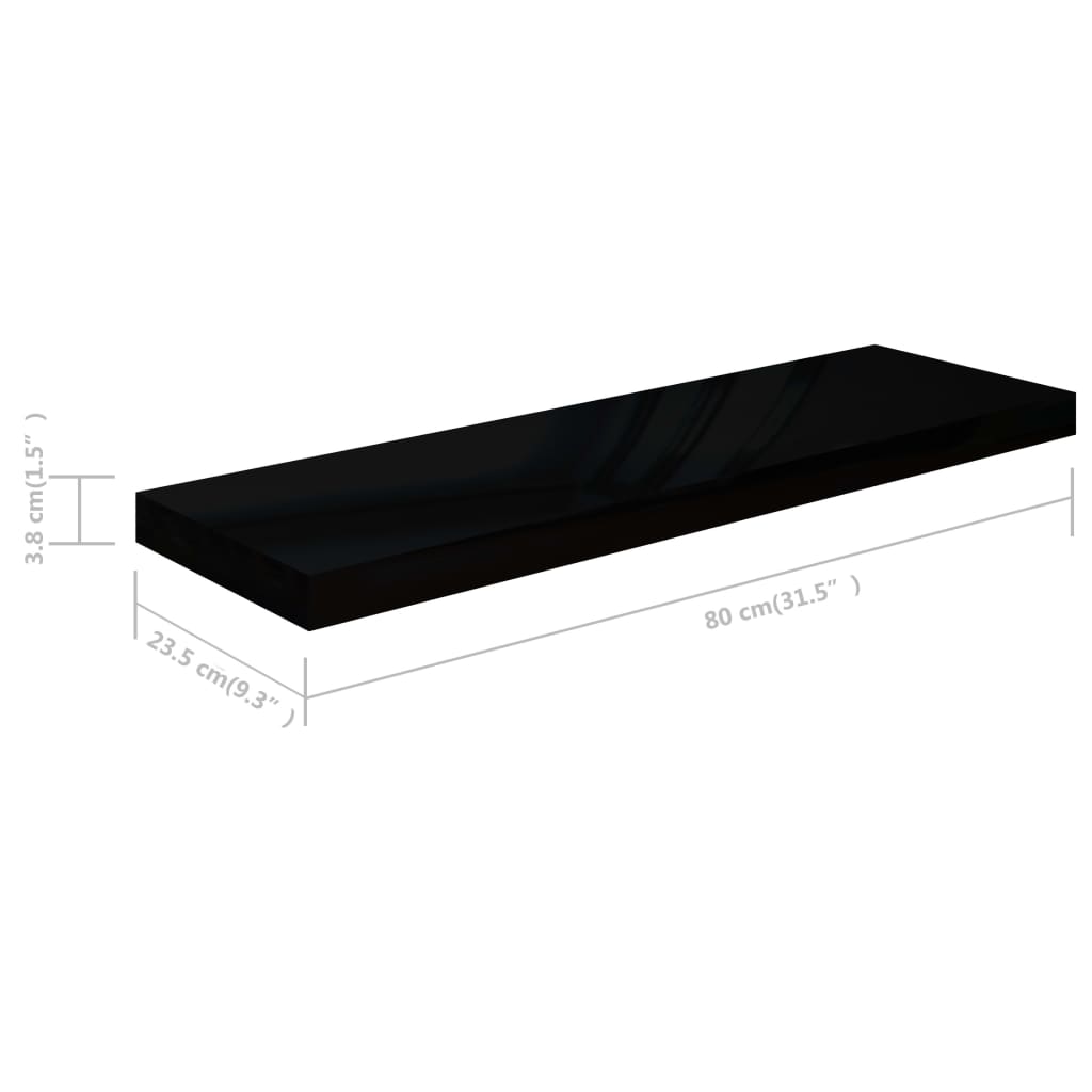 vidaXL Prateleiras de parede suspensas 2 pcs 80x23,5x3,8cm MDF preto