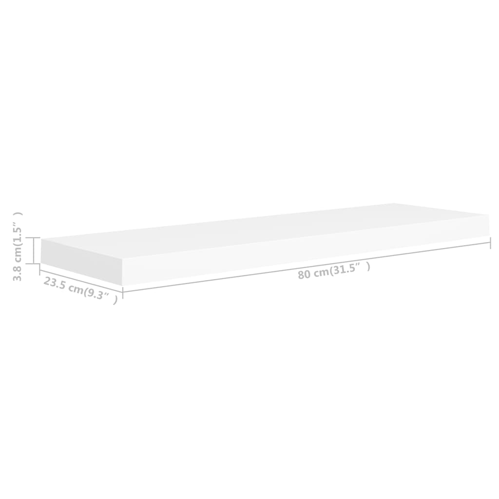 vidaXL Prateleira de parede suspensa 80x23,5x3,8 cm MDF branco