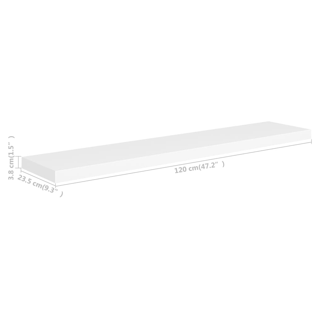 vidaXL Prateleiras de parede suspensas 2 pcs 120x23,5x3,8cm MDF branco