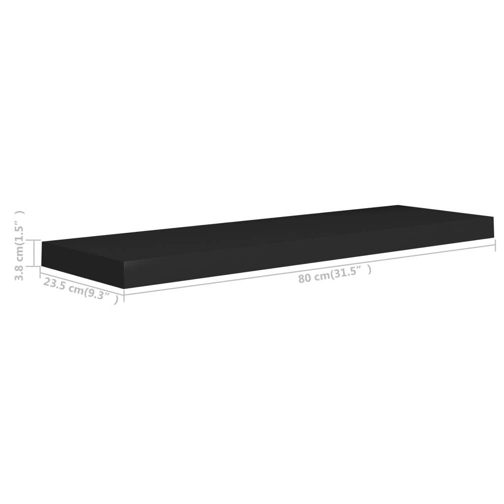 vidaXL Prateleira de parede suspensa 80x23,5x3,8 cm MDF preto