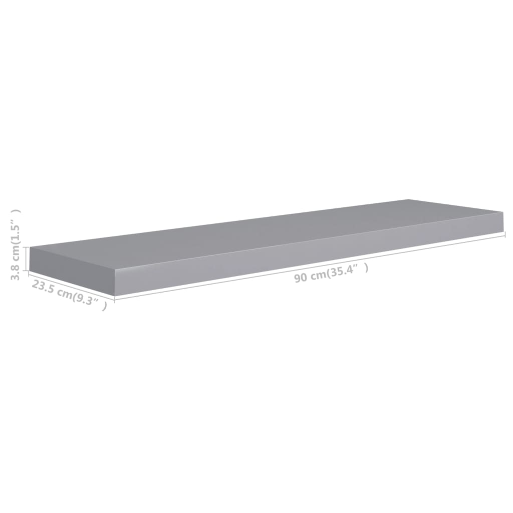 vidaXL Prateleiras parede suspensas 4 pcs 90x23,5x3,8cm MDF cinzento