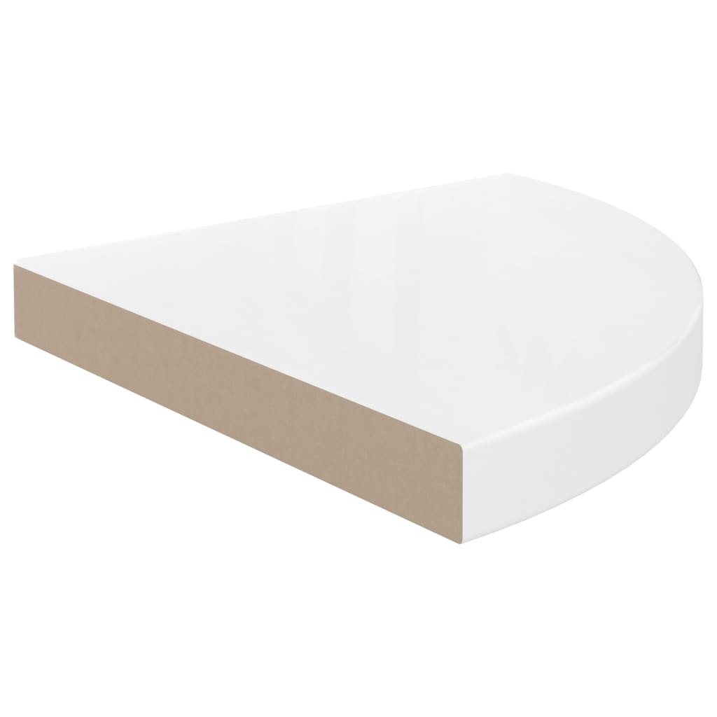 vidaXL Prateleira de canto suspensa 35x35x3,8 cm MDF branco brilhante