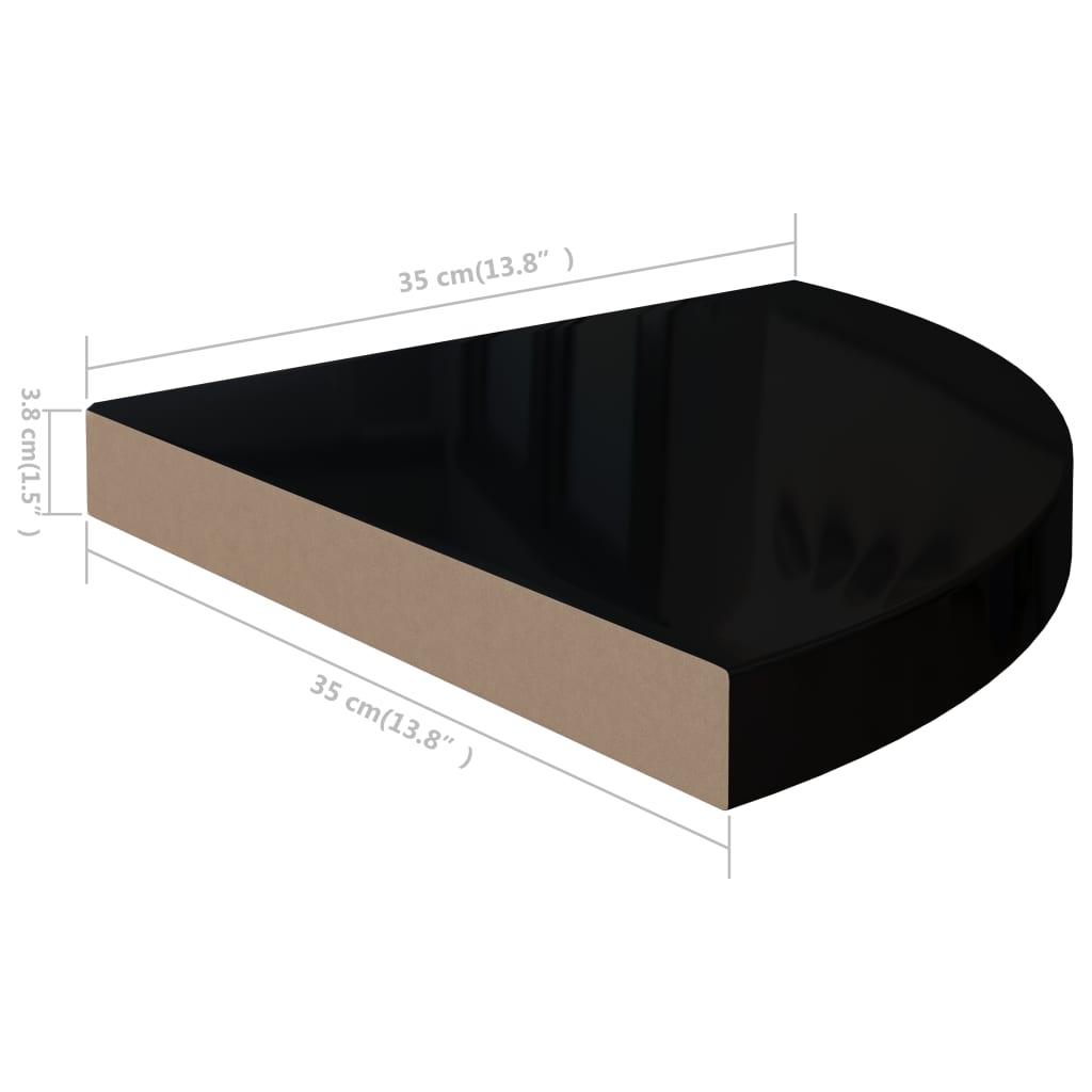 vidaXL Prateleiras canto suspensas 2 pcs 35x35x3,8cm MDF preto brilh.