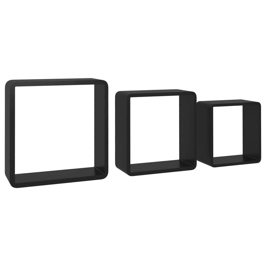 vidaXL Prateleiras de parede em forma de cubo 3 pcs MDF preto