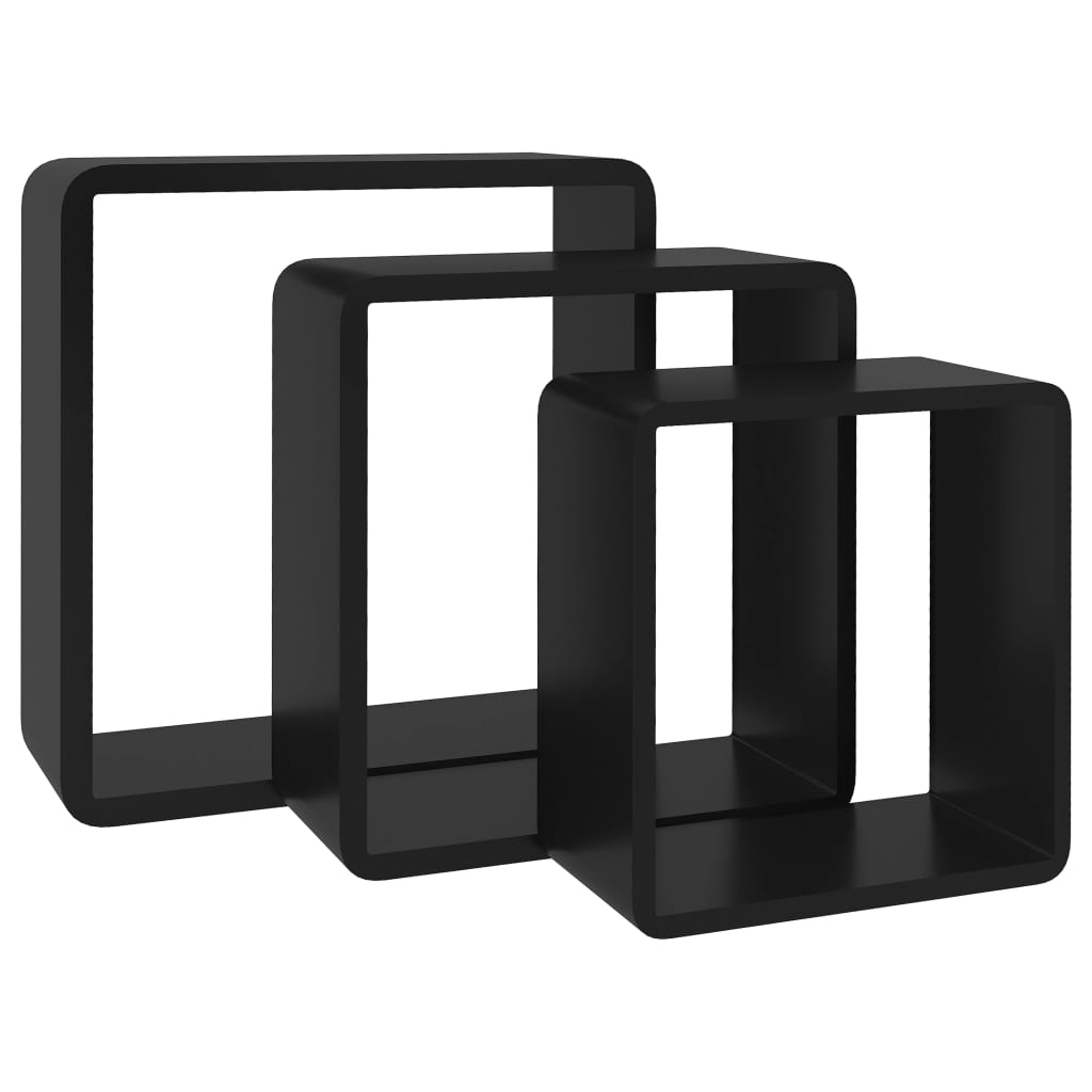 vidaXL Prateleiras de parede em forma de cubo 3 pcs MDF preto