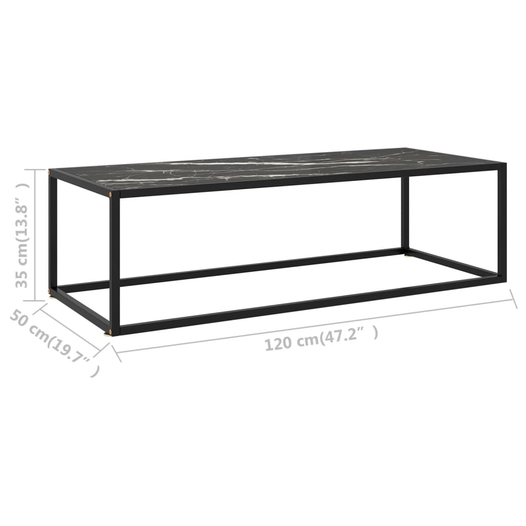 vidaXL Mesa de centro 120x50x35 cm preto com vidro mármore preto