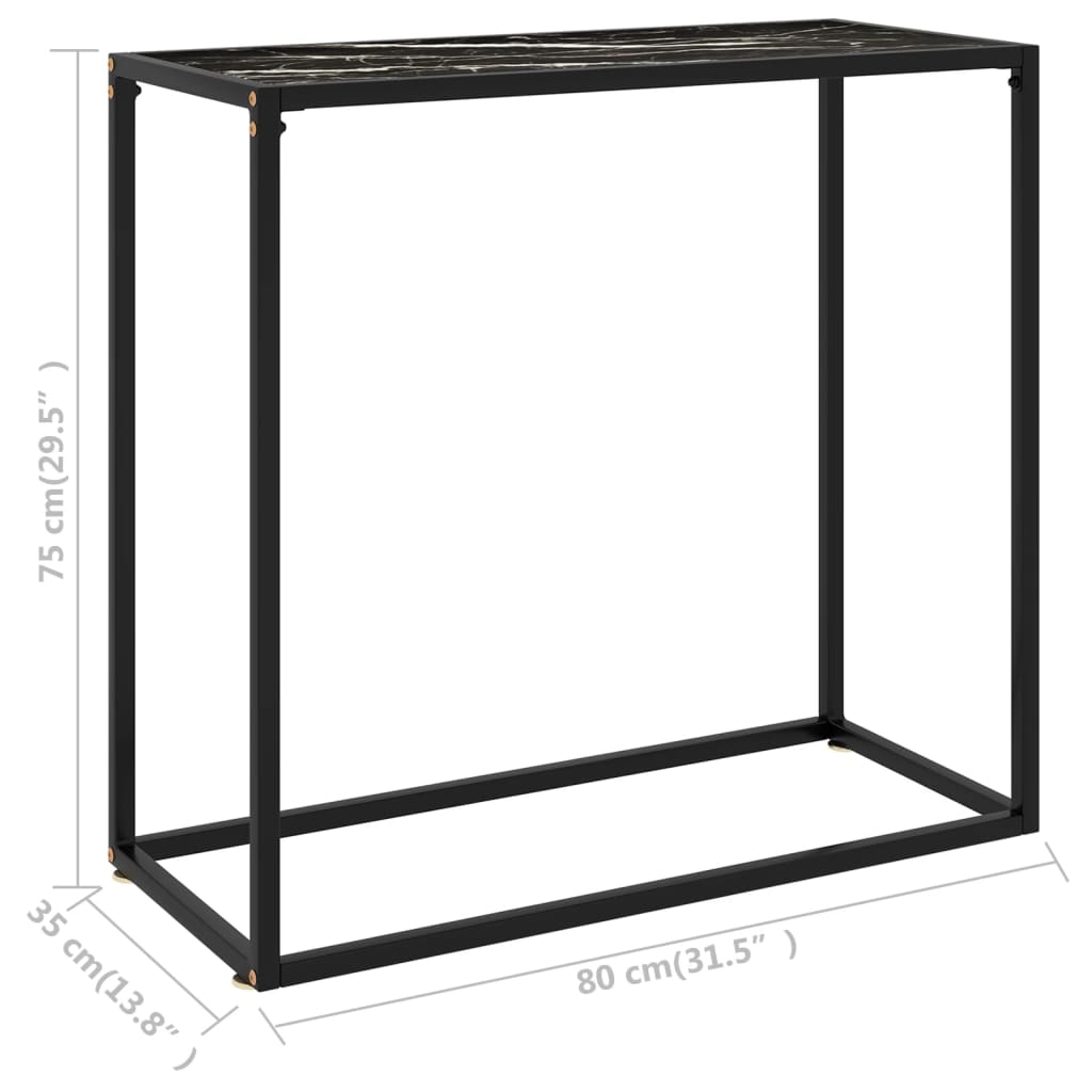 vidaXL Mesa consola 80x35x75 cm vidro temperado preto