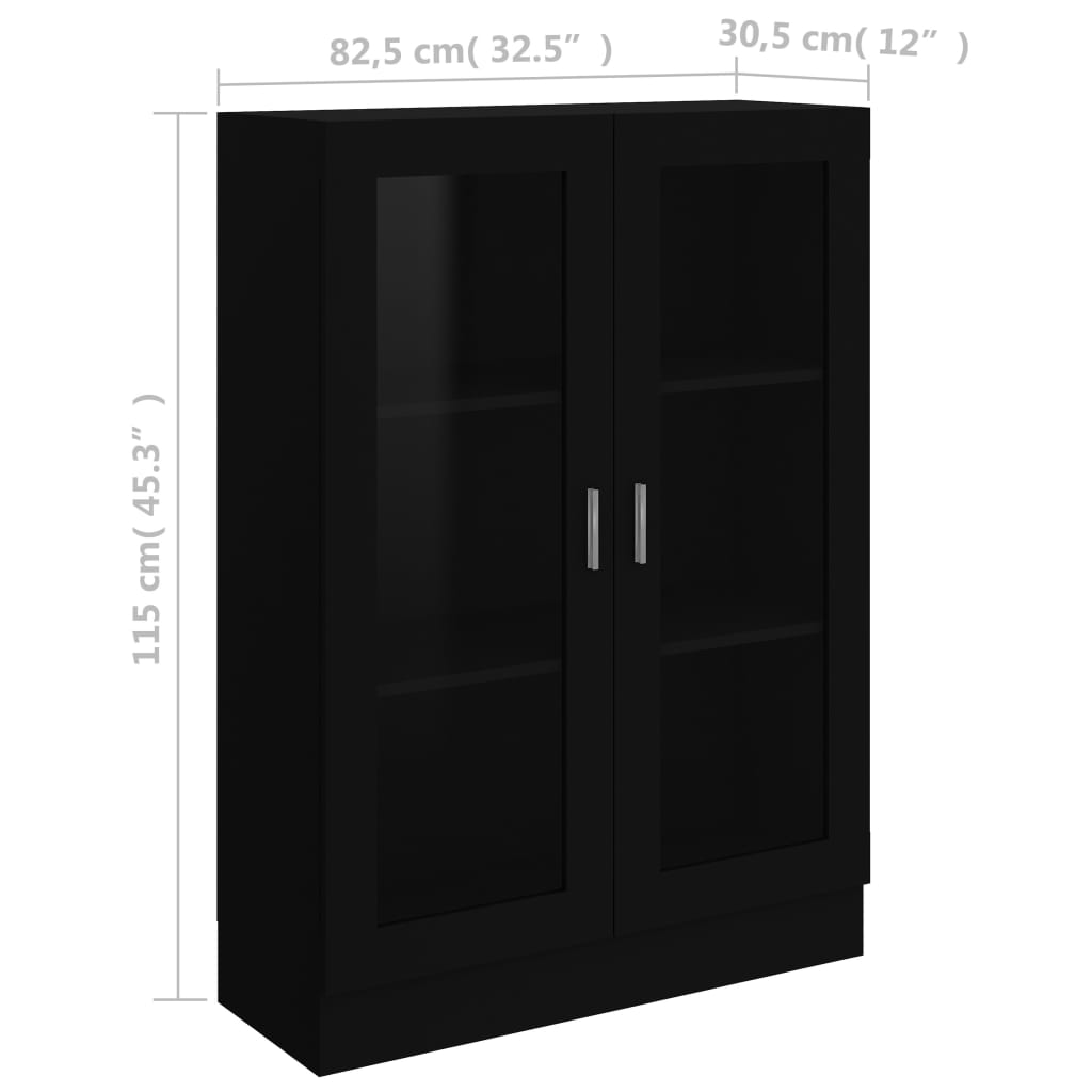 vidaXL Armário vitrine 82,5x30,5x115 cm contraplacado preto