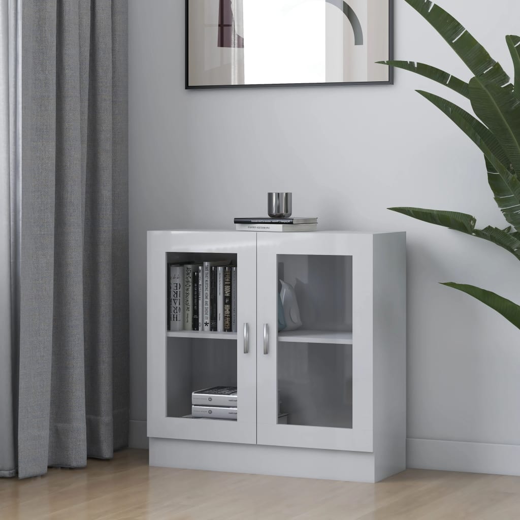 vidaXL Armário vitrine 82,5x30,5x80 cm contraplacado branco brilhante