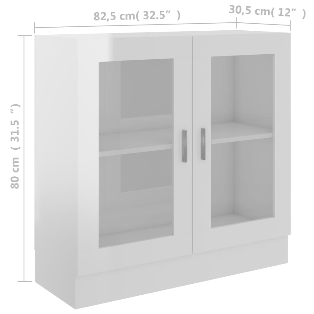 vidaXL Armário vitrine 82,5x30,5x80 cm contraplacado branco brilhante