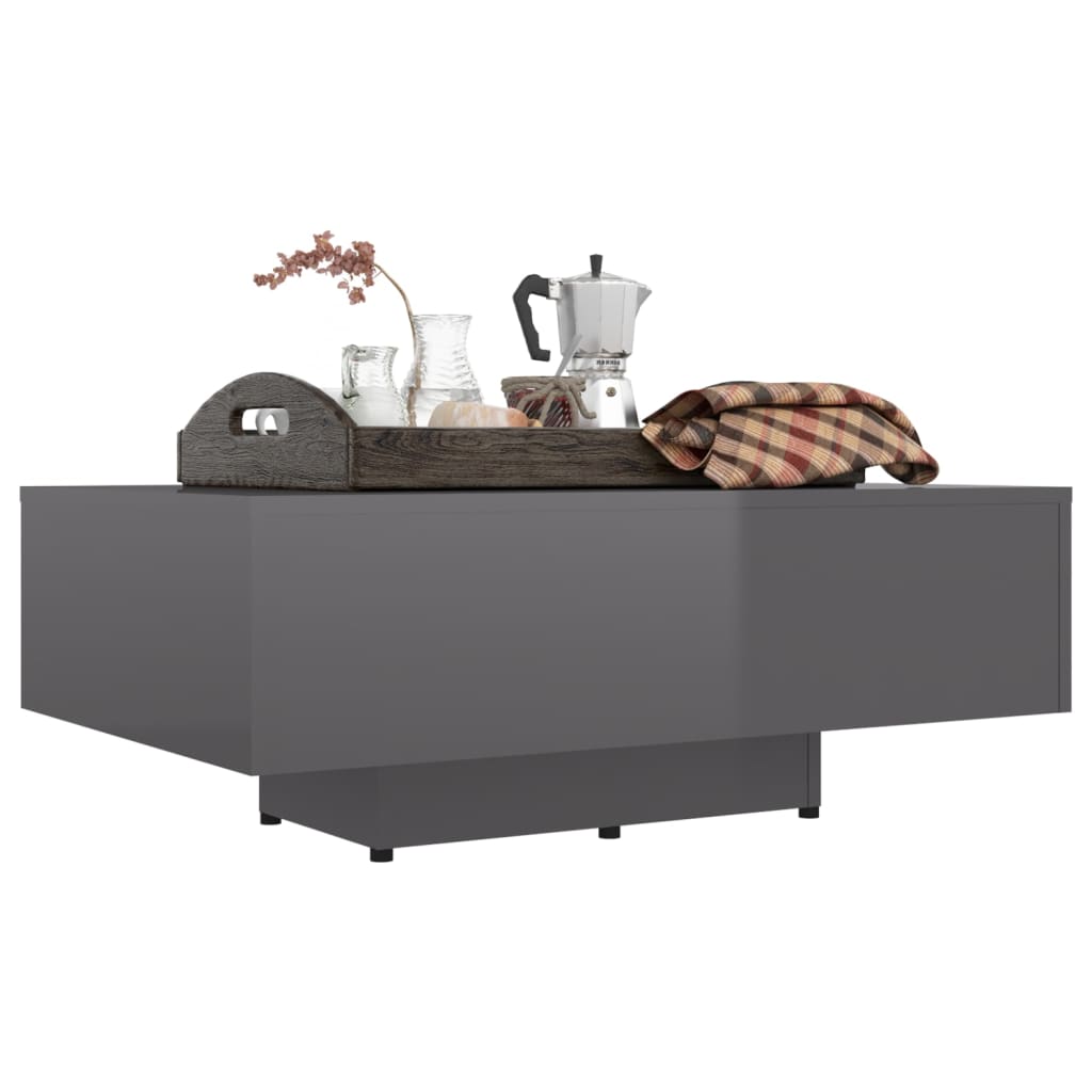 vidaXL Mesa de centro 85x55x31 cm contraplacado cinzento brilhante