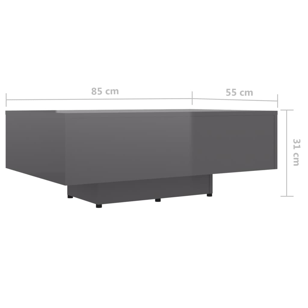 vidaXL Mesa de centro 85x55x31 cm contraplacado cinzento brilhante