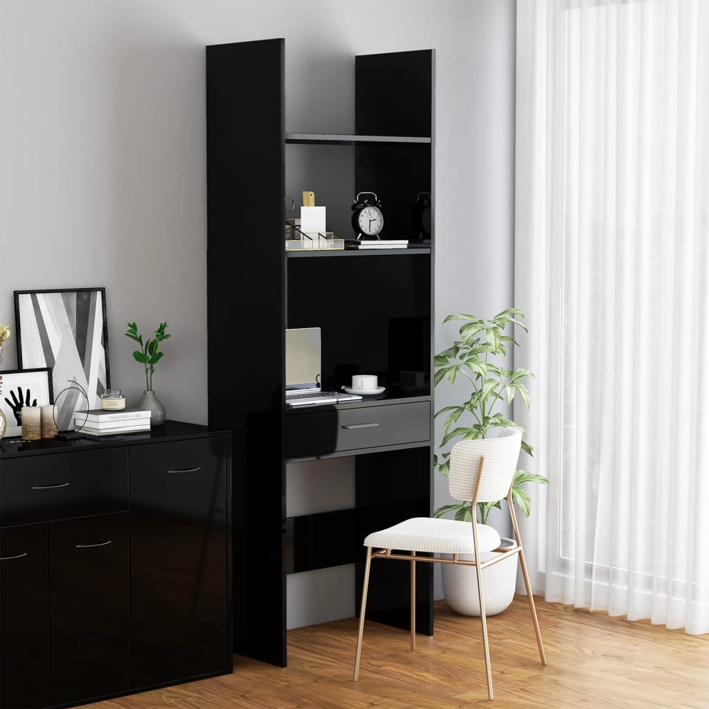 vidaXL Estante 60x35x180 cm contraplacado preto brilhante