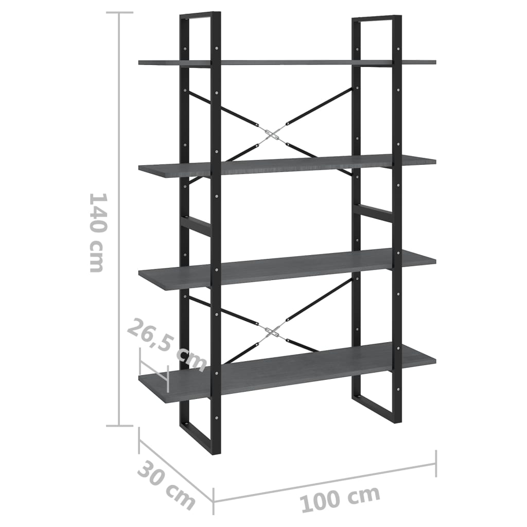 vidaXL Estante com 4 prateleiras 100x30x140 cm pinho maciço cinzento