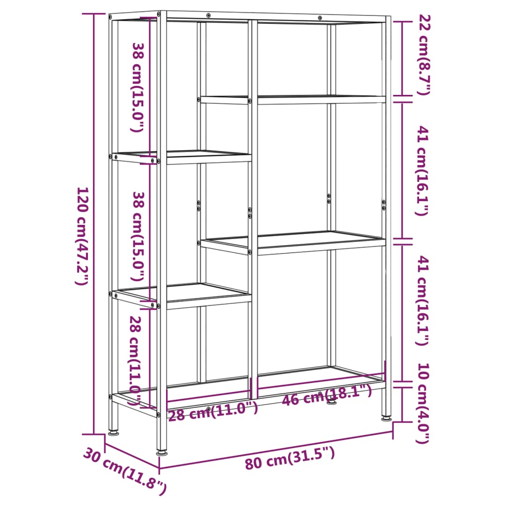 vidaXL Estante 80x30x120 cm aço e derivados de madeira