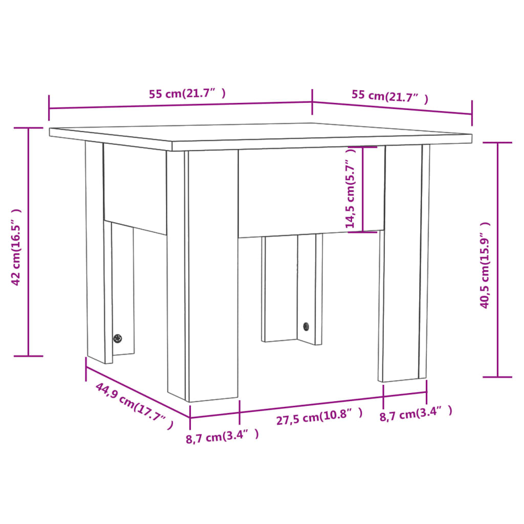 vidaXL Mesa de centro 55x55x42 cm contraplacado cinzento cimento