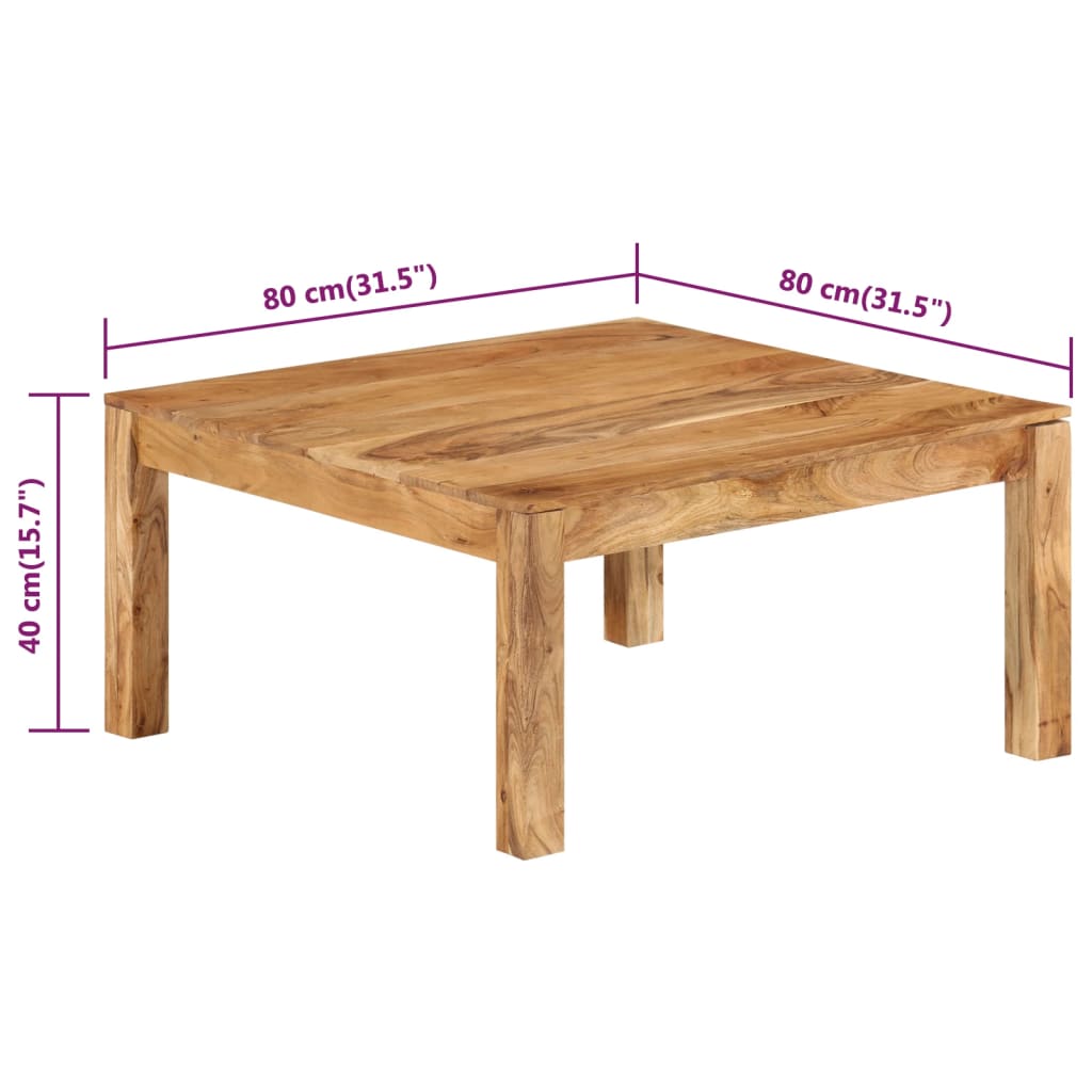 vidaXL Mesa de centro 80x80x40 cm madeira de acácia maciça