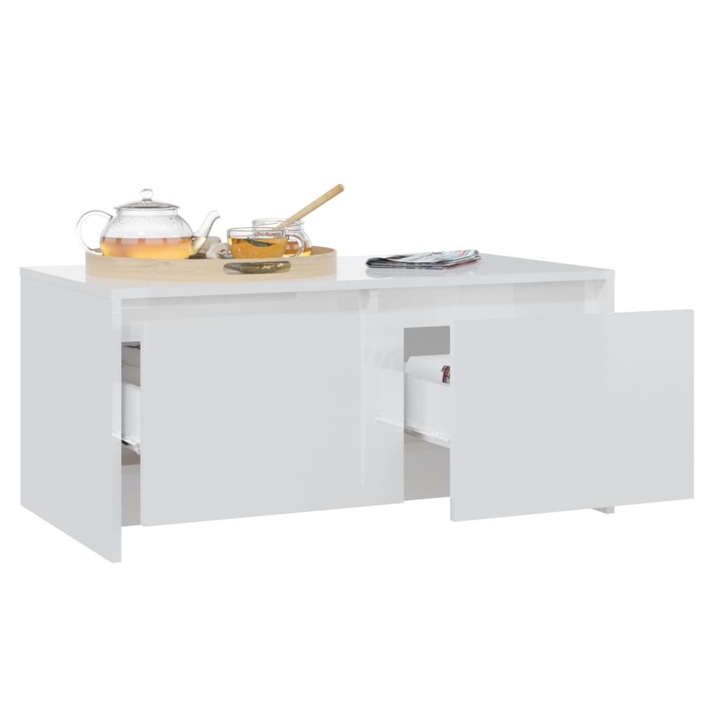 vidaXL Mesa de centro 90x50x41,5 cm aglomerado branco brilhante