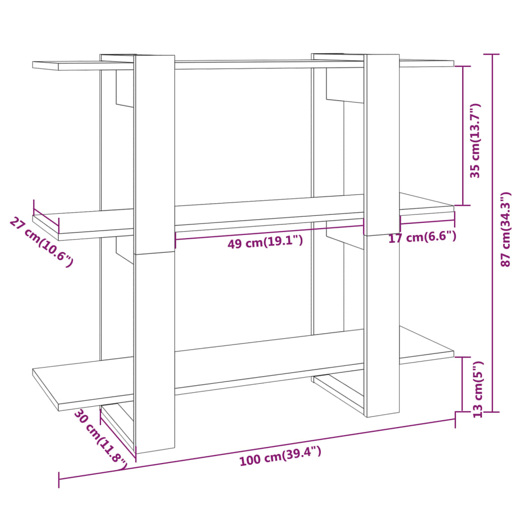 vidaXL Estante/divisória 100x30x87 cm branco brilhante