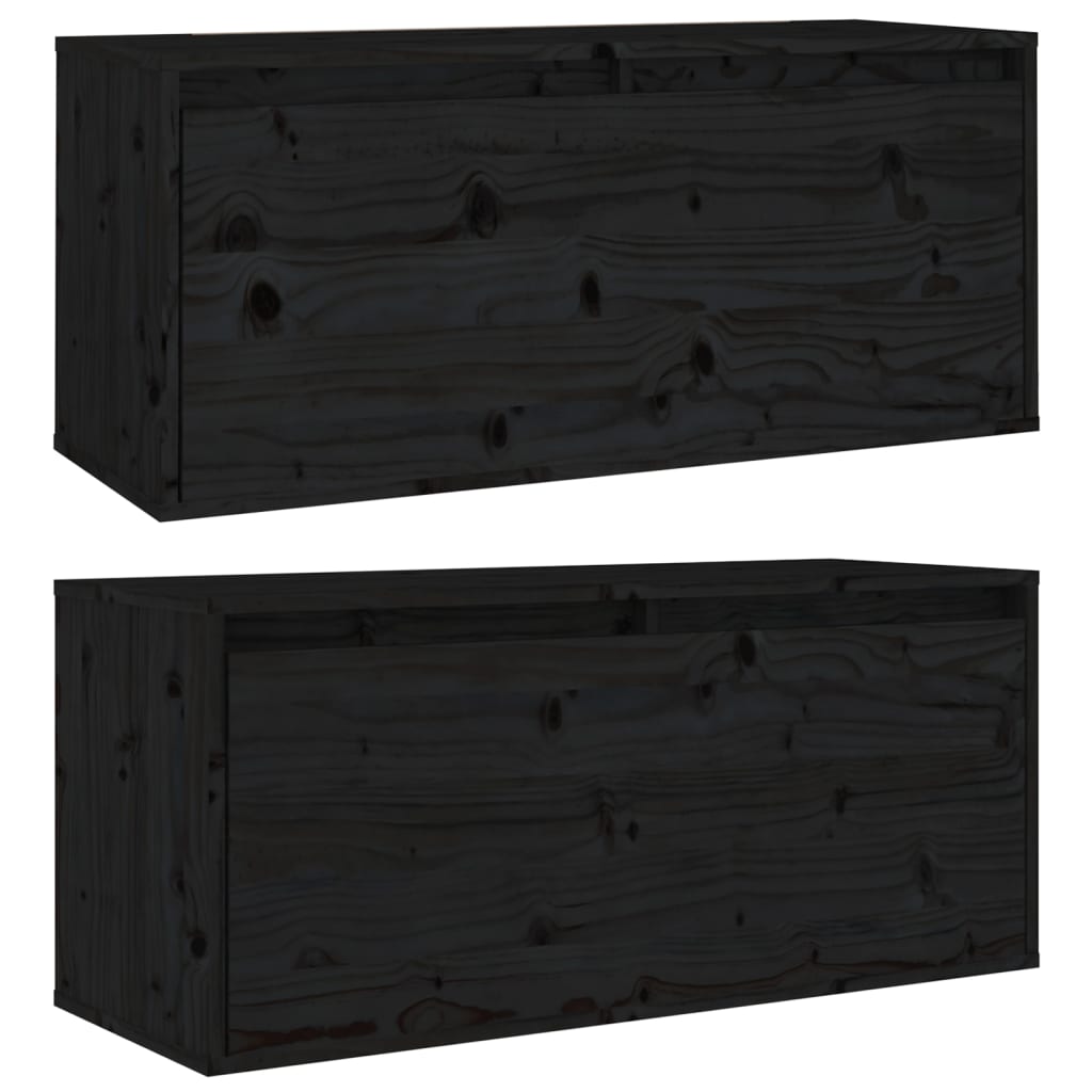 vidaXL Mesas de cabeceira 2 pcs 80x30x35 cm pinho maciço preto