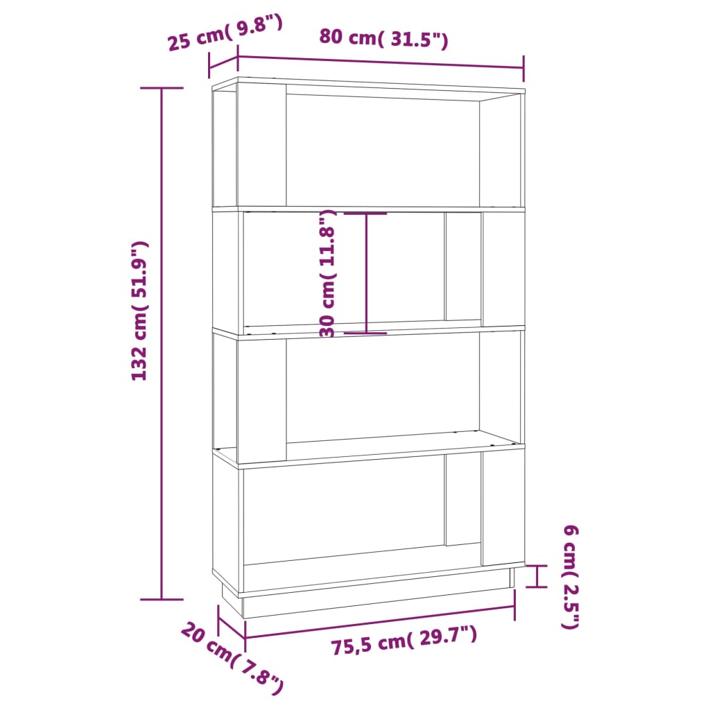 vidaXL Estante/divisória 80x25x132 cm pinho maciço branco