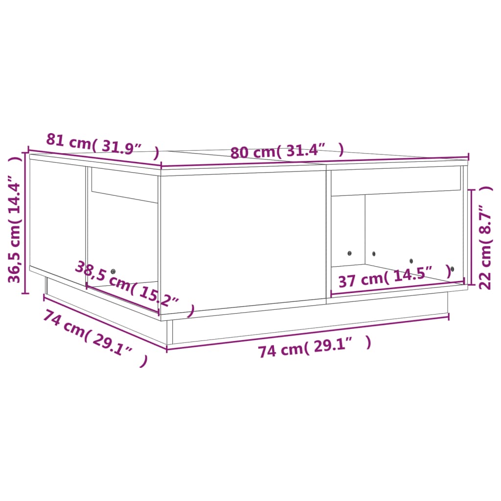 vidaXL Mesa de centro 80x81x36,5 cm madeira pinho maciça castanho mel