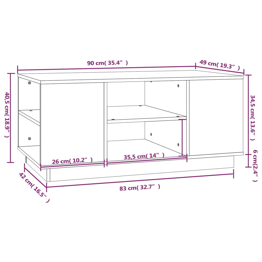 vidaXL Mesa de centro 90x49x40,5 cm madeira de pinho maciça preto