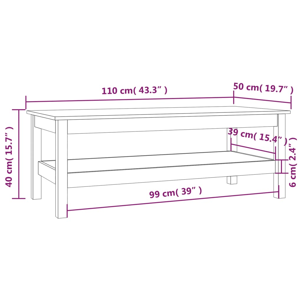 vidaXL Mesa de centro 110x50x40 cm pinho maciço castanho mel