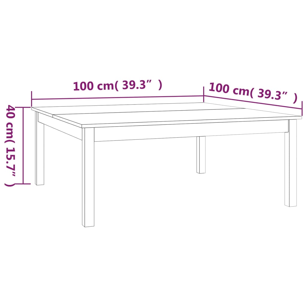 vidaXL Mesa de centro 100x100x40 cm pinho maciço