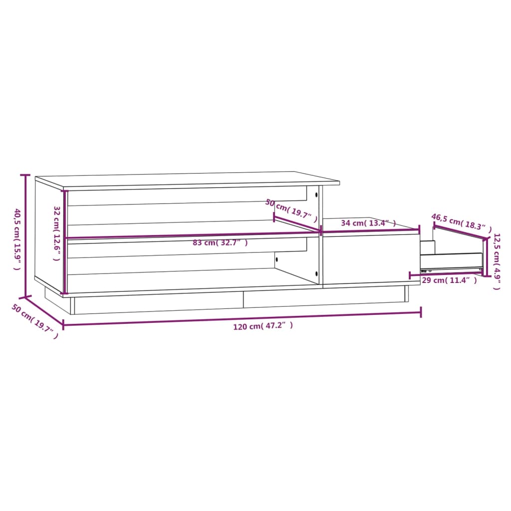 vidaXL Mesa de centro 120x50x40,5cm madeira pinho maciça castanho mel